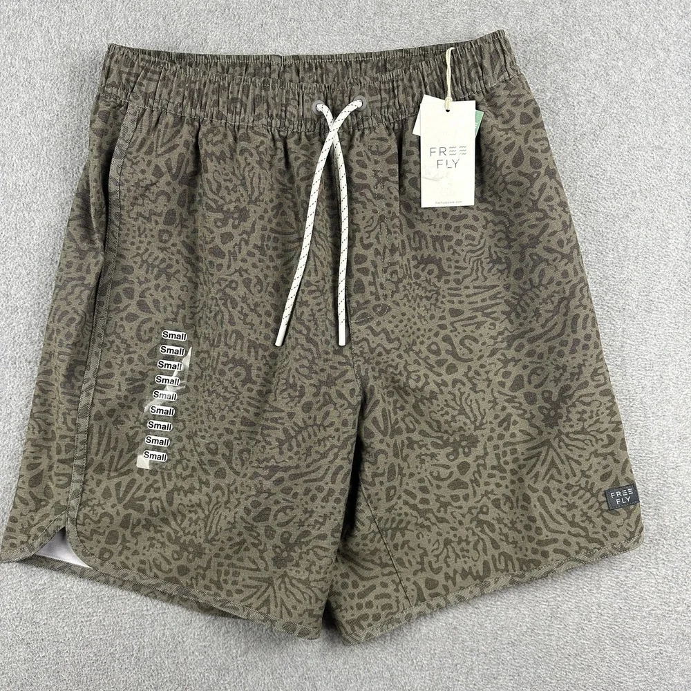 Free Fly Reverb Swim Shorts Mens Small Green Camo Lined UPF 40 Elastic Waist NWT